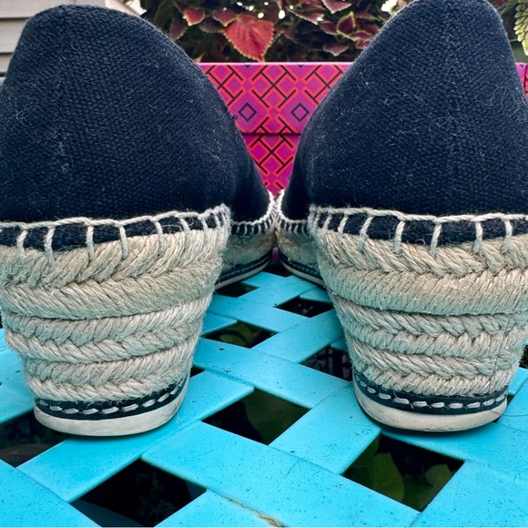 Tory Burch Color-Block Espadrille Wedge Perfect Black Size 8 - Picture 7 of 13